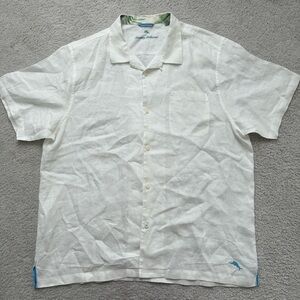 Tommy Bahama White Linen Casual Button Down Shirt Sz XL